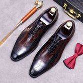 Men's Wedding Oxford Shoes Brown Genuine Leather Shoes - Acapparelstore